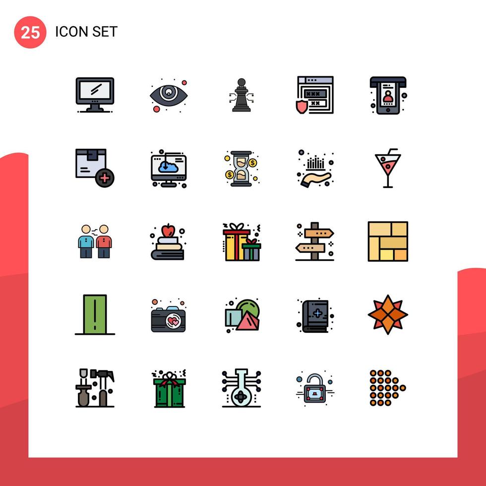 Concepto de color plano de 25 líneas rellenas para sitios web móviles y aplicaciones llamadas almacenamiento ajedrez web gdpr elementos de diseño vectorial editables vector