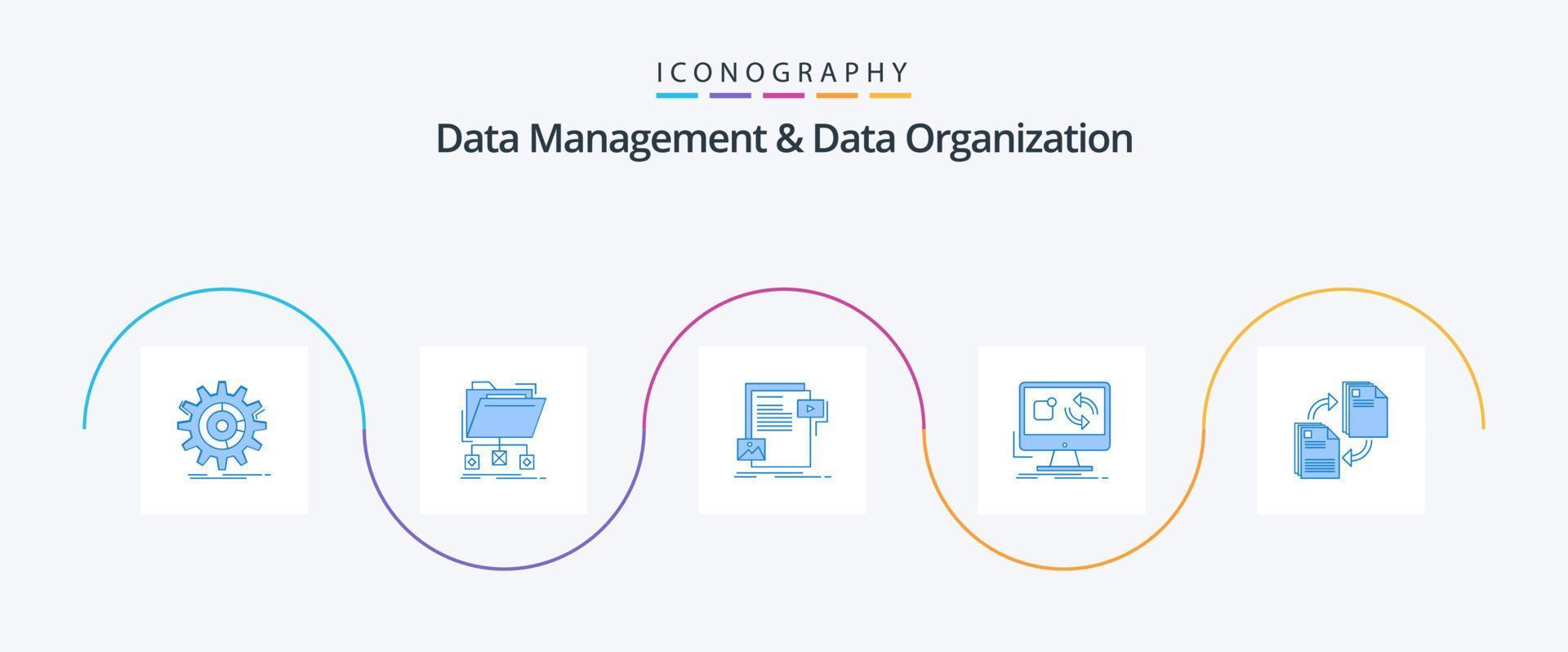 Data Management And Data Organization Blue 5 Icon Pack Including application. update. folder. website. file vector