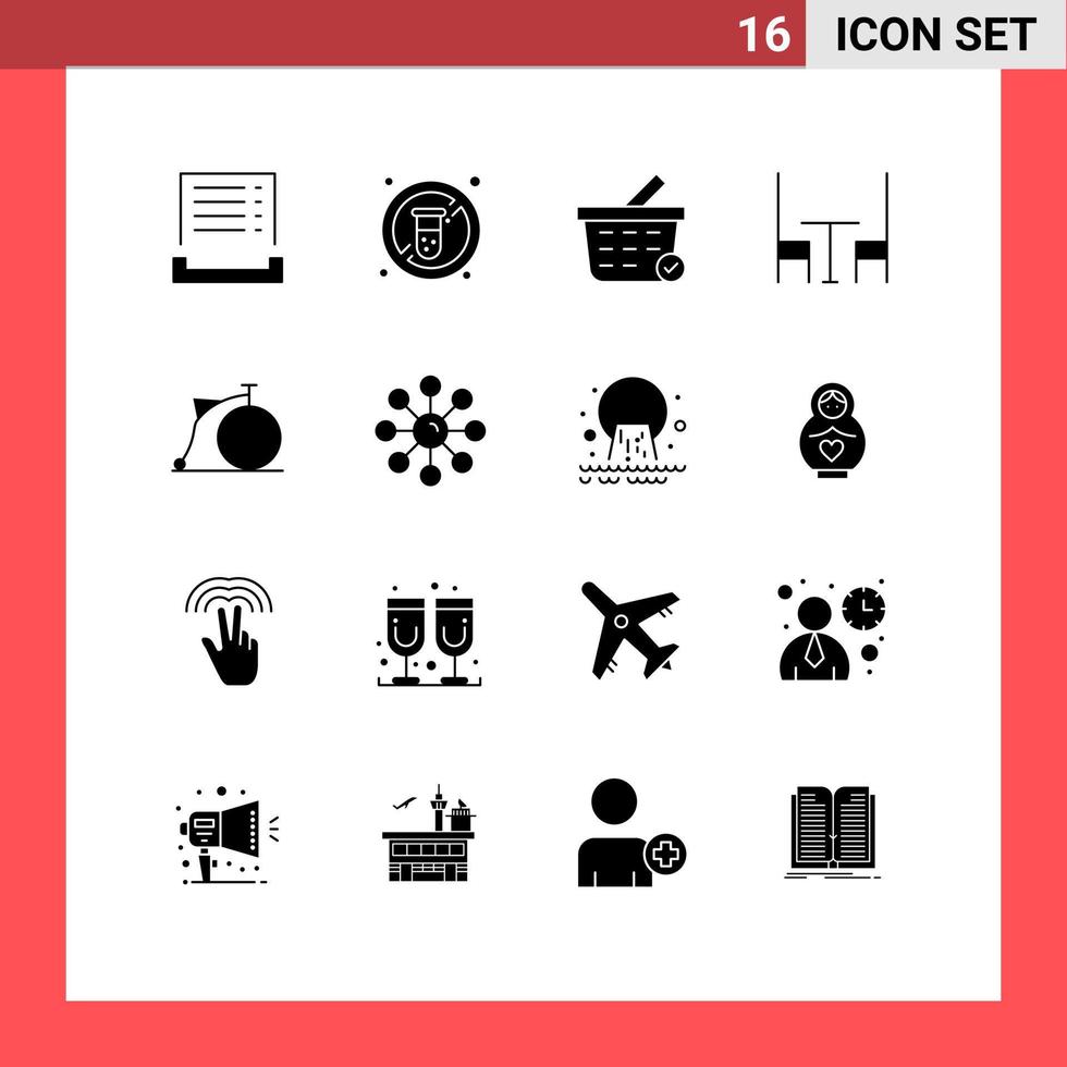 Mobile Interface Solid Glyph Set of 16 Pictograms of wheel transport buy bicycle interior Editable Vector Design Elements