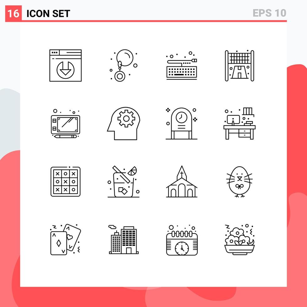 Universal Icon Symbols Group of 16 Modern Outlines of mental tablet keyboard sketch sport Editable Vector Design Elements