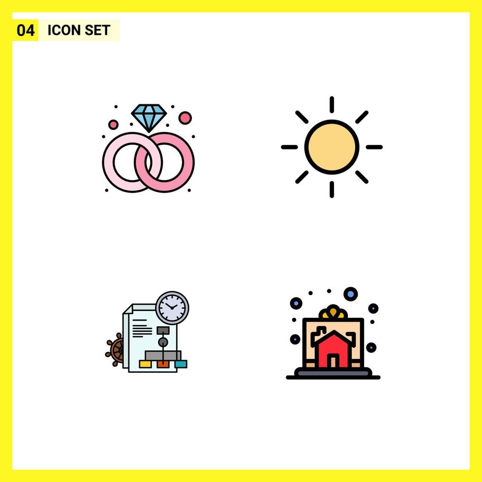 4 Universal Filledline Flat Color Signs Symbols of diamond celebration brightness file happy Editable Vector Design Elements