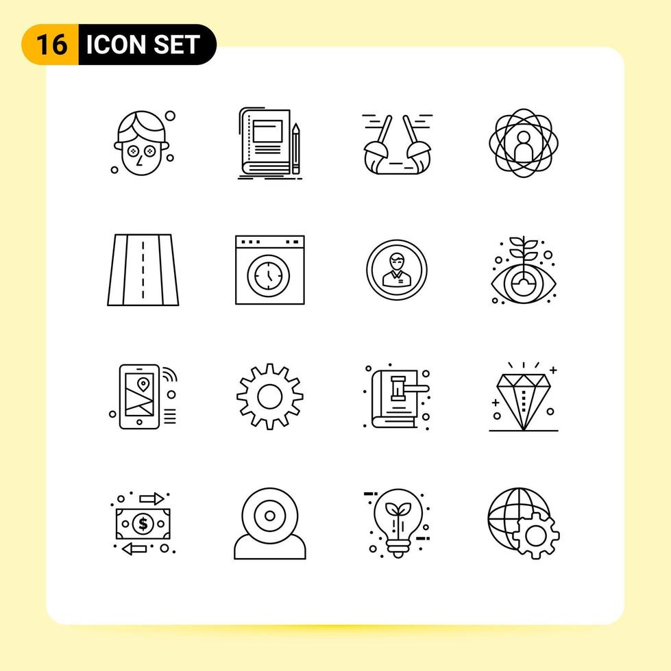 Modern Set of 16 Outlines Pictograph of perspective research broom person abilities Editable Vector Design Elements