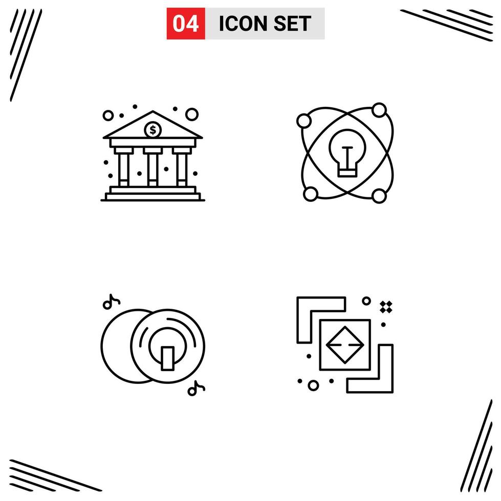 4 Universal Line Signs Symbols of bank dvd finance light multimedia Editable Vector Design Elements