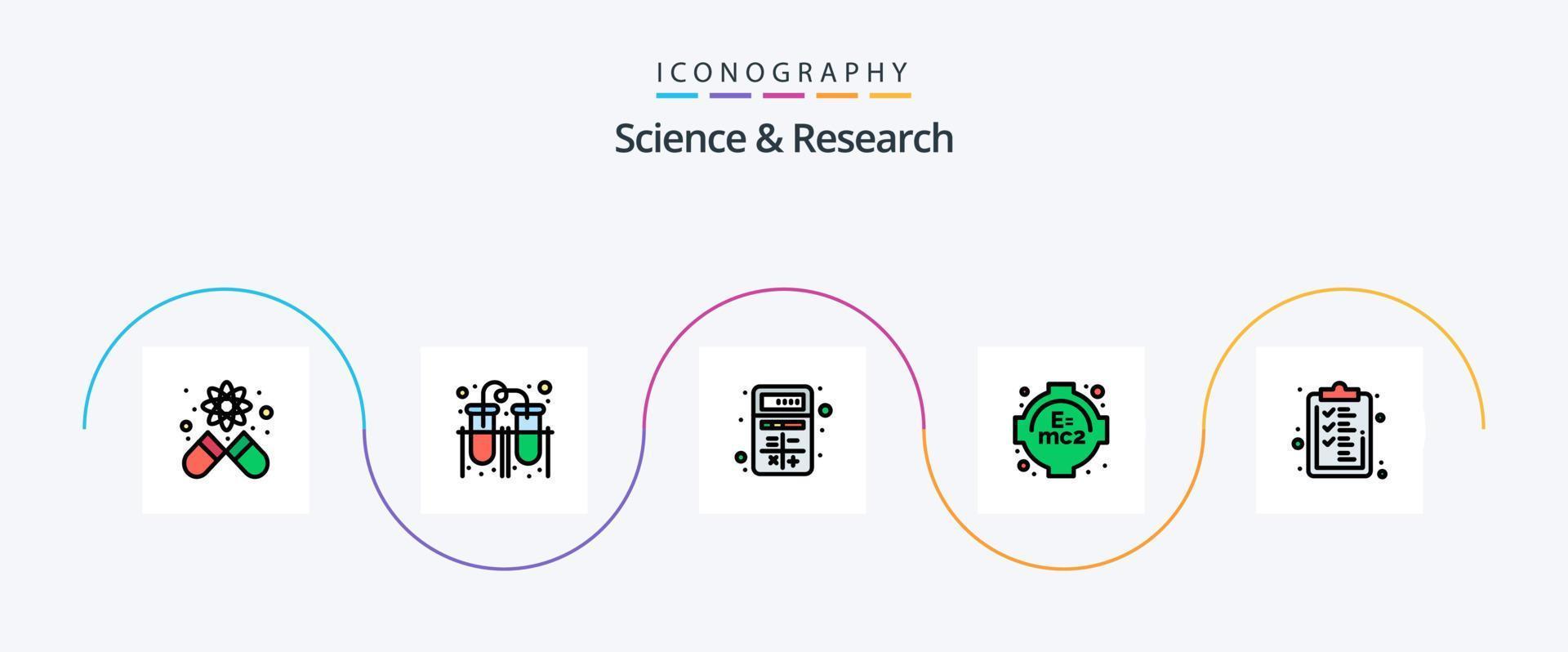 línea de ciencia llena de paquete de iconos planos 5 que incluye portapapeles. negocio. aplicación estudiar. fórmula vector