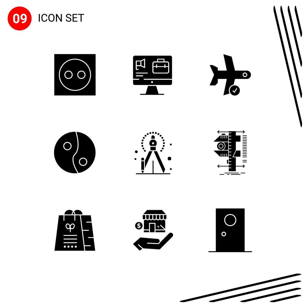 grupo universal de símbolos de iconos de 9 glifos sólidos modernos de elementos creativos de diseño de vectores editables de yin job yang transport