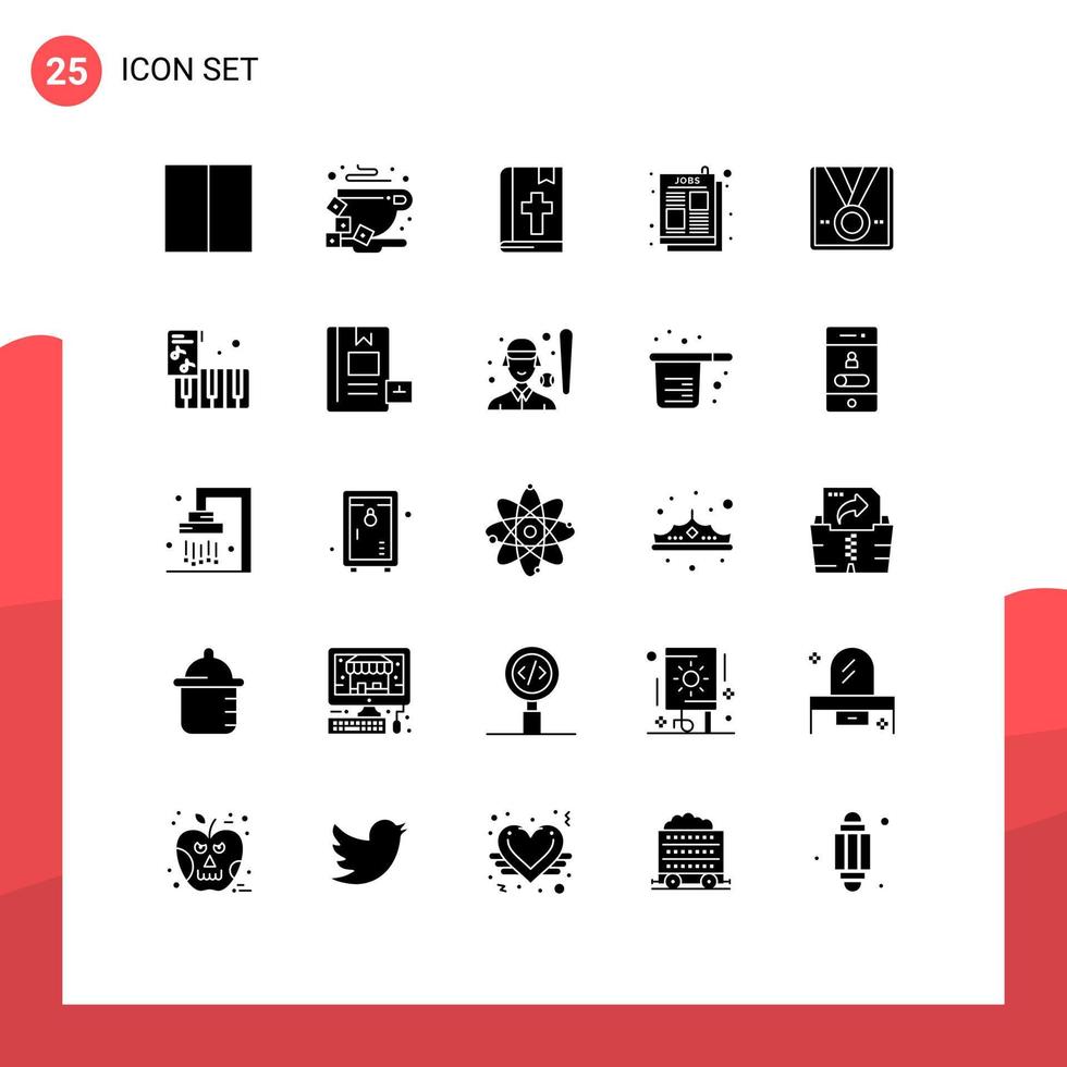Set of 25 Vector Solid Glyphs on Grid for medal job ad bible post ad Editable Vector Design Elements