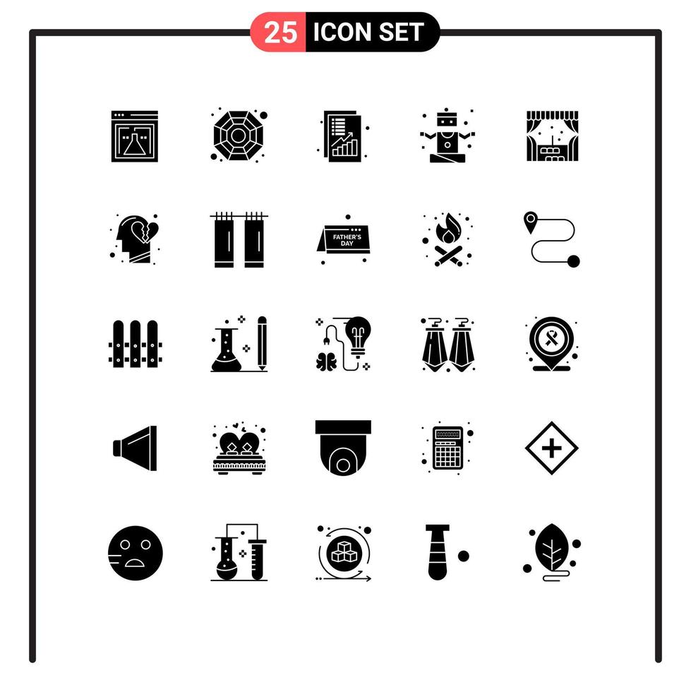 Pictogram Set of 25 Simple Solid Glyphs of city yoga income sports exercise Editable Vector Design Elements