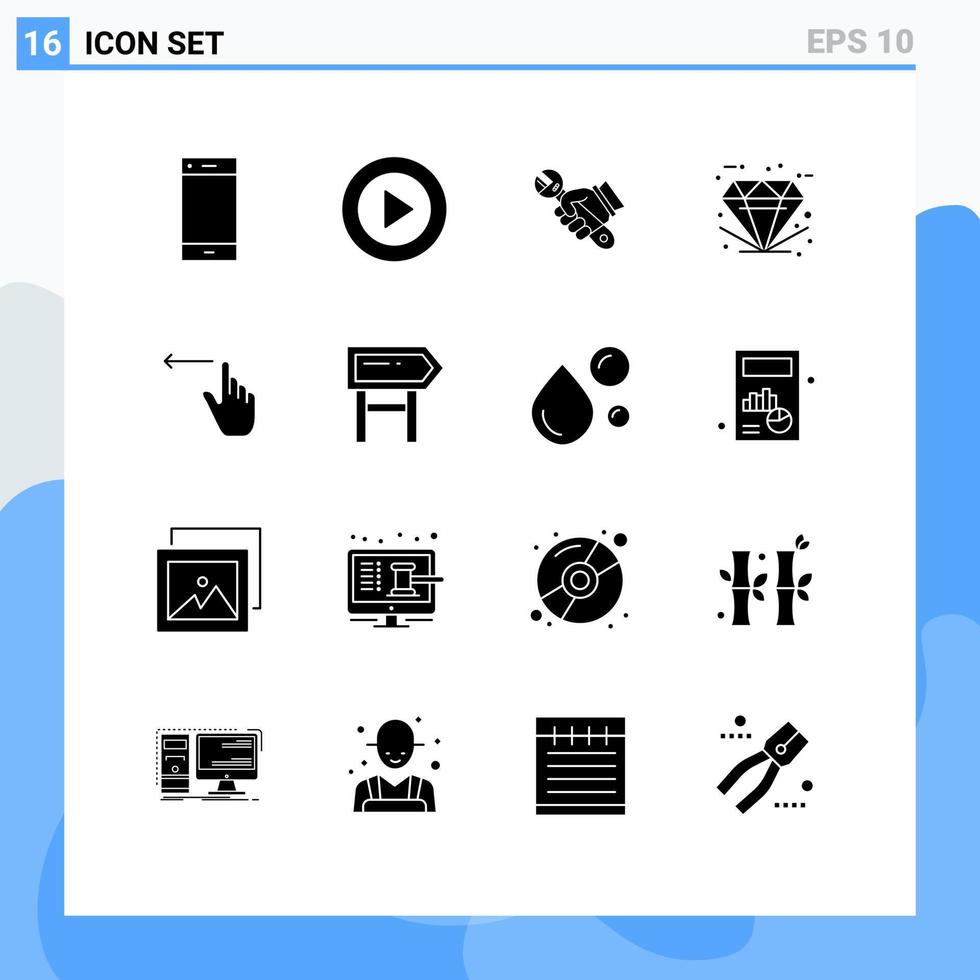 16 Universal Solid Glyphs Set for Web and Mobile Applications good best ui hand fix Editable Vector Design Elements