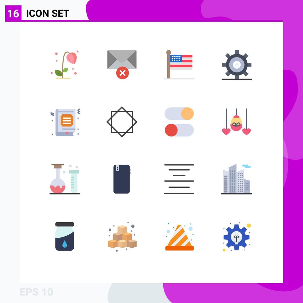 Stock Vector Icon Pack of 16 Line Signs and Symbols for bookmark programing states gear design Editable Pack of Creative Vector Design Elements