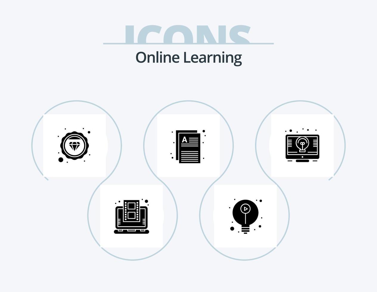 Online Learning Glyph Icon Pack 5 Icon Design. idea. pages. diamond. notes. documents vector