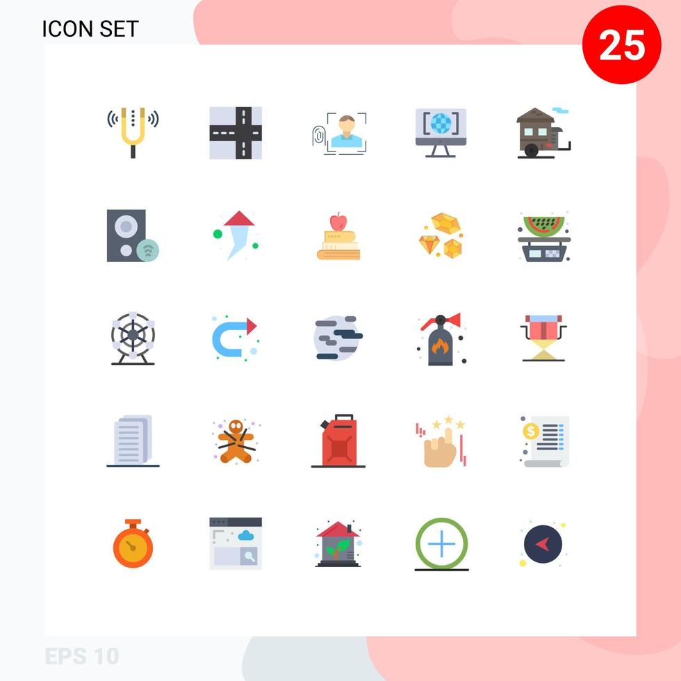 Set of 25 Commercial Flat Colors pack for tourism camp recognition big think internet Editable Vector Design Elements