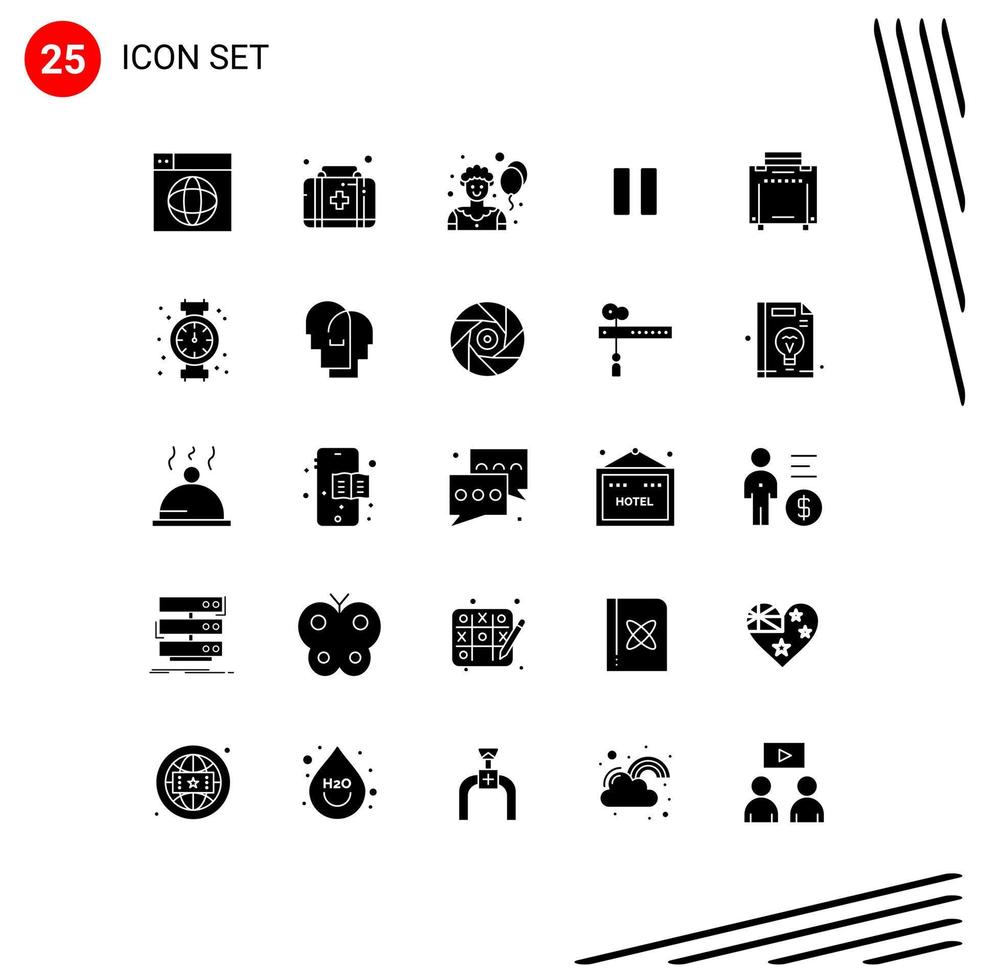 25 Universal Solid Glyphs Set for Web and Mobile Applications travel bag circus vedio media Editable Vector Design Elements