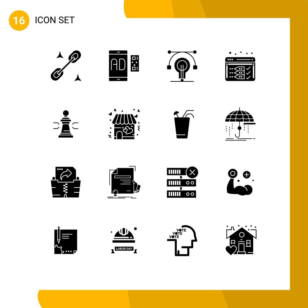 Universal Icon Symbols Group of 16 Modern Solid Glyphs of advantage web bulb optimize analysis Editable Vector Design Elements