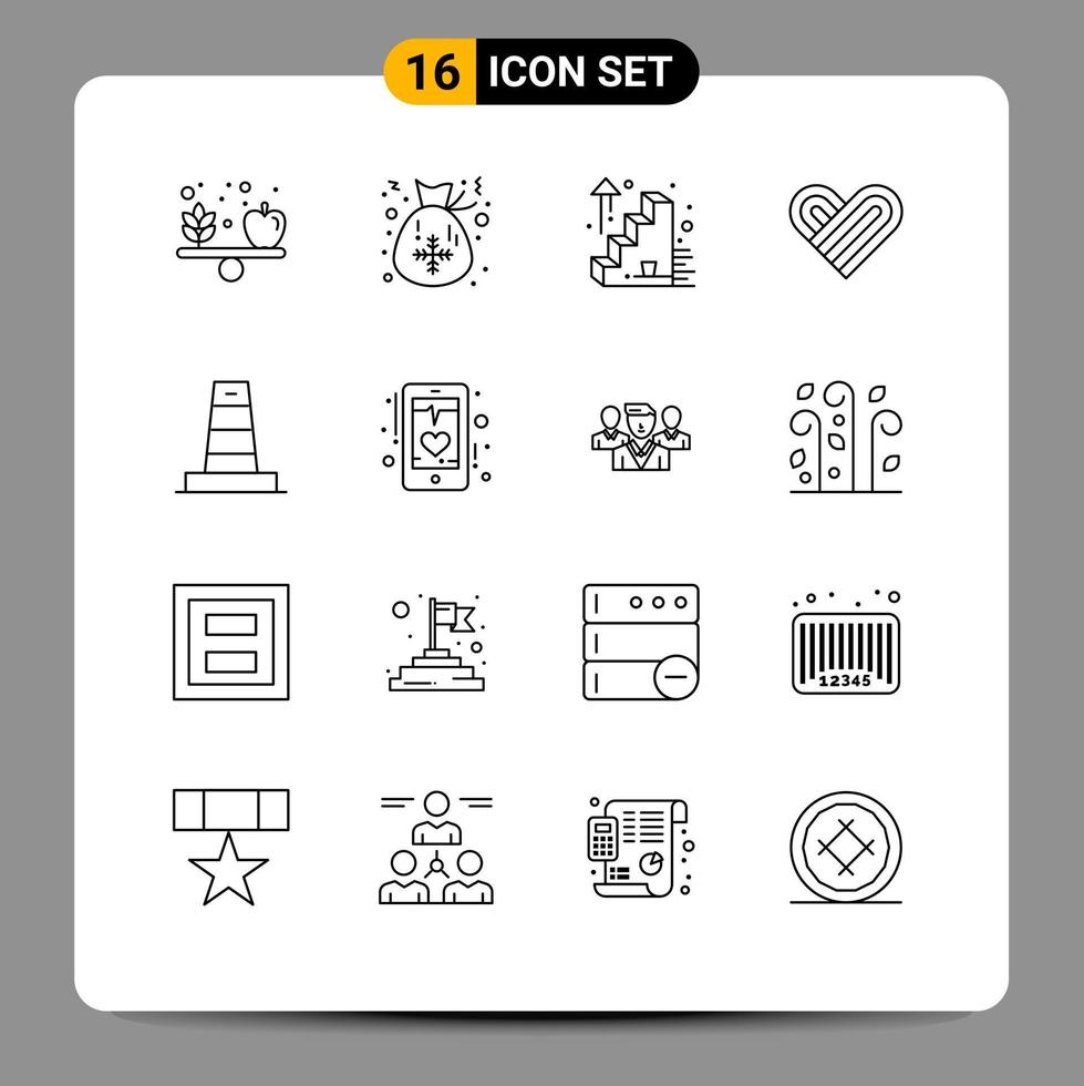 16 User Interface Outline Pack of modern Signs and Symbols of under construction business success business love Editable Vector Design Elements