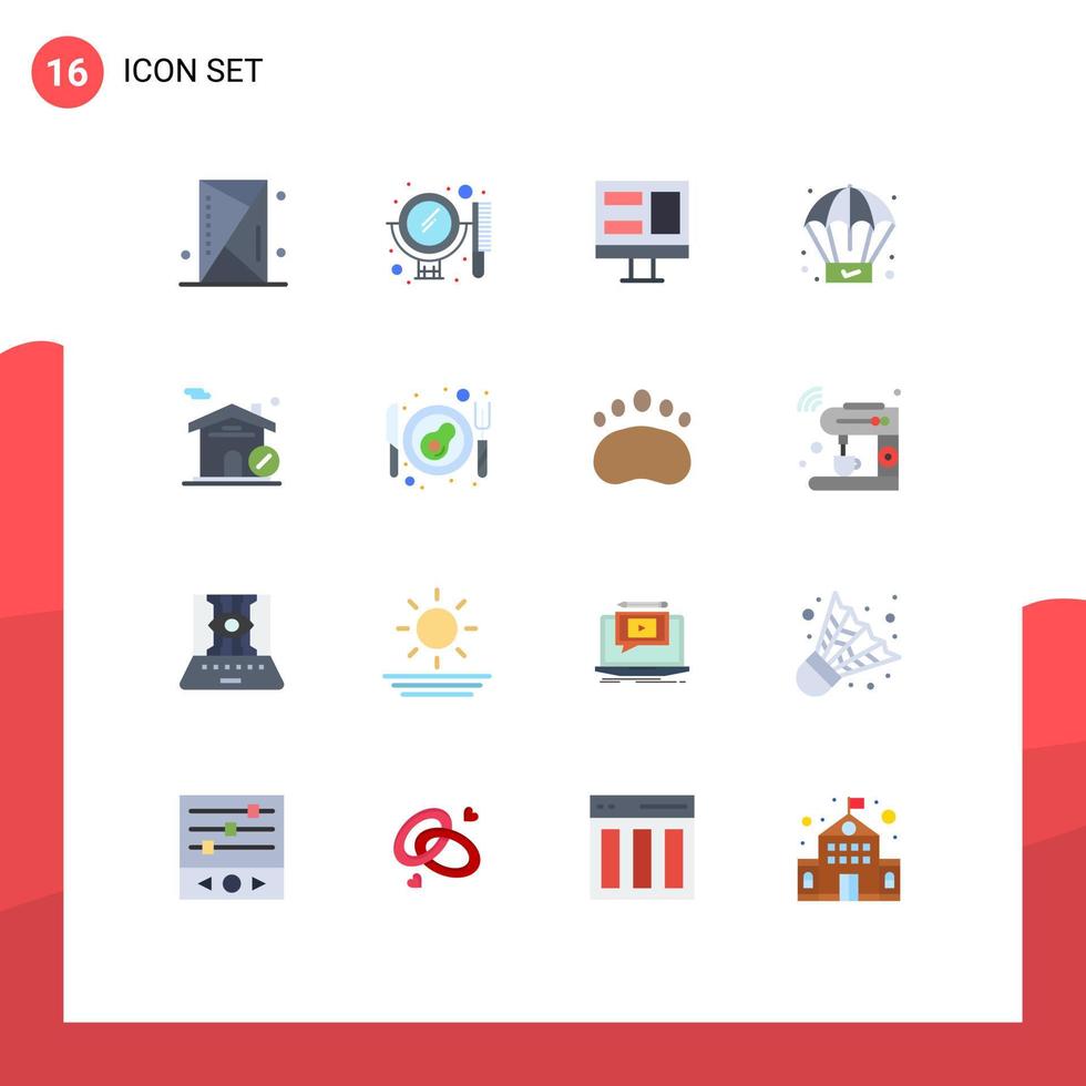 Pack of 16 Modern Flat Colors Signs and Symbols for Web Print Media such as real estate building set product creative Editable Pack of Creative Vector Design Elements