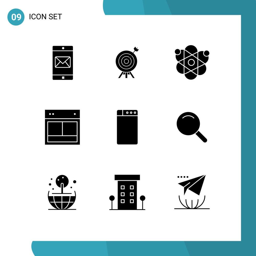 Set of 9 Commercial Solid Glyphs pack for machine web atom site design Editable Vector Design Elements