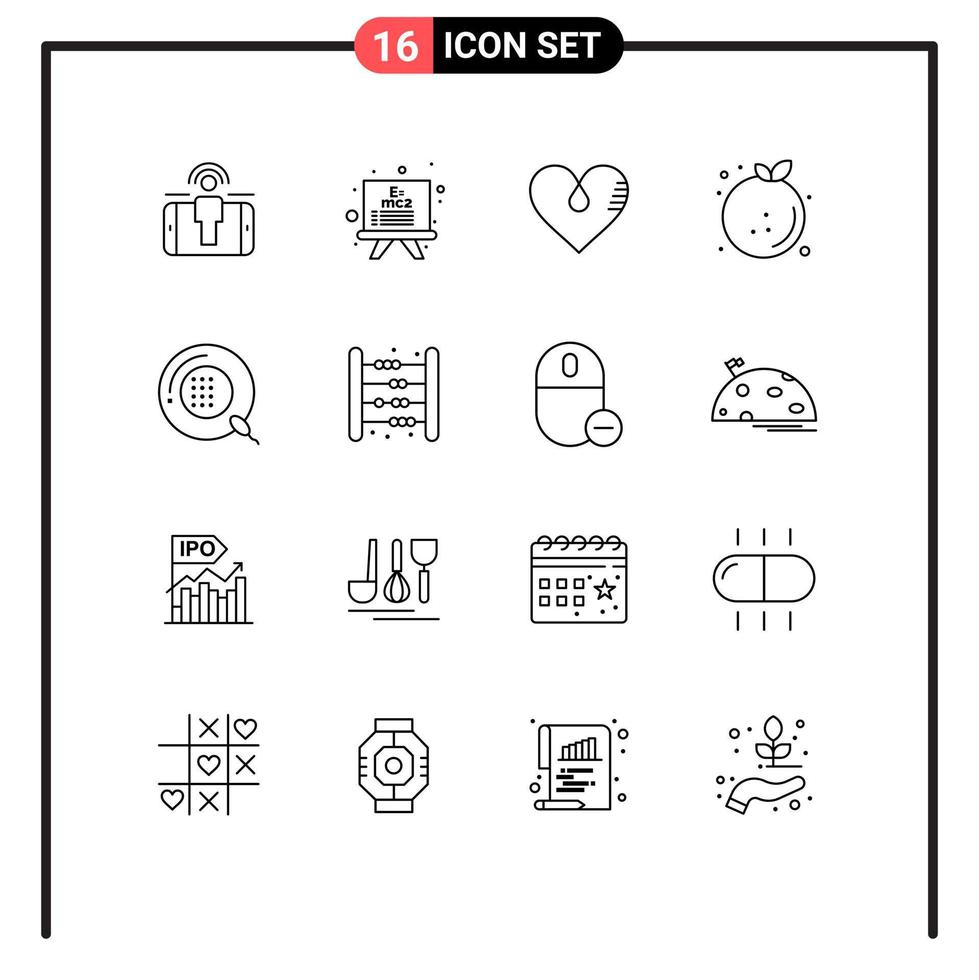 16 Universal Outlines Set for Web and Mobile Applications disease fruit love food citrus Editable Vector Design Elements