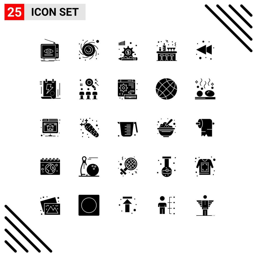 Universal Icon Symbols Group of 25 Modern Solid Glyphs of left party analysis process night wine Editable Vector Design Elements