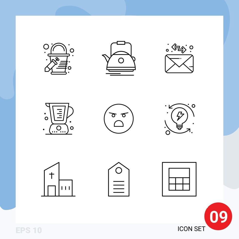 User Interface Pack of 9 Basic Outlines of emotion measuring envelope jug baking Editable Vector Design Elements