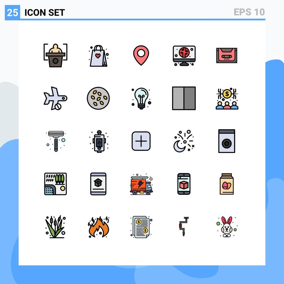 Stock Vector Icon Pack of 25 Line Signs and Symbols for deck cassette location audio economy Editable Vector Design Elements
