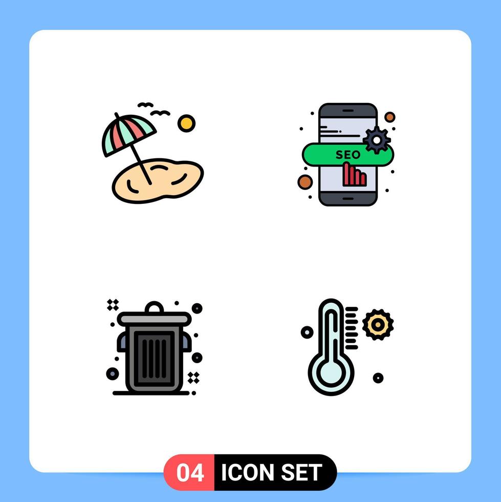 4 colores planos de línea de llenado de vectores temáticos y símbolos editables de la primavera de temperatura de la playa pueden soportar elementos de diseño de vectores editables