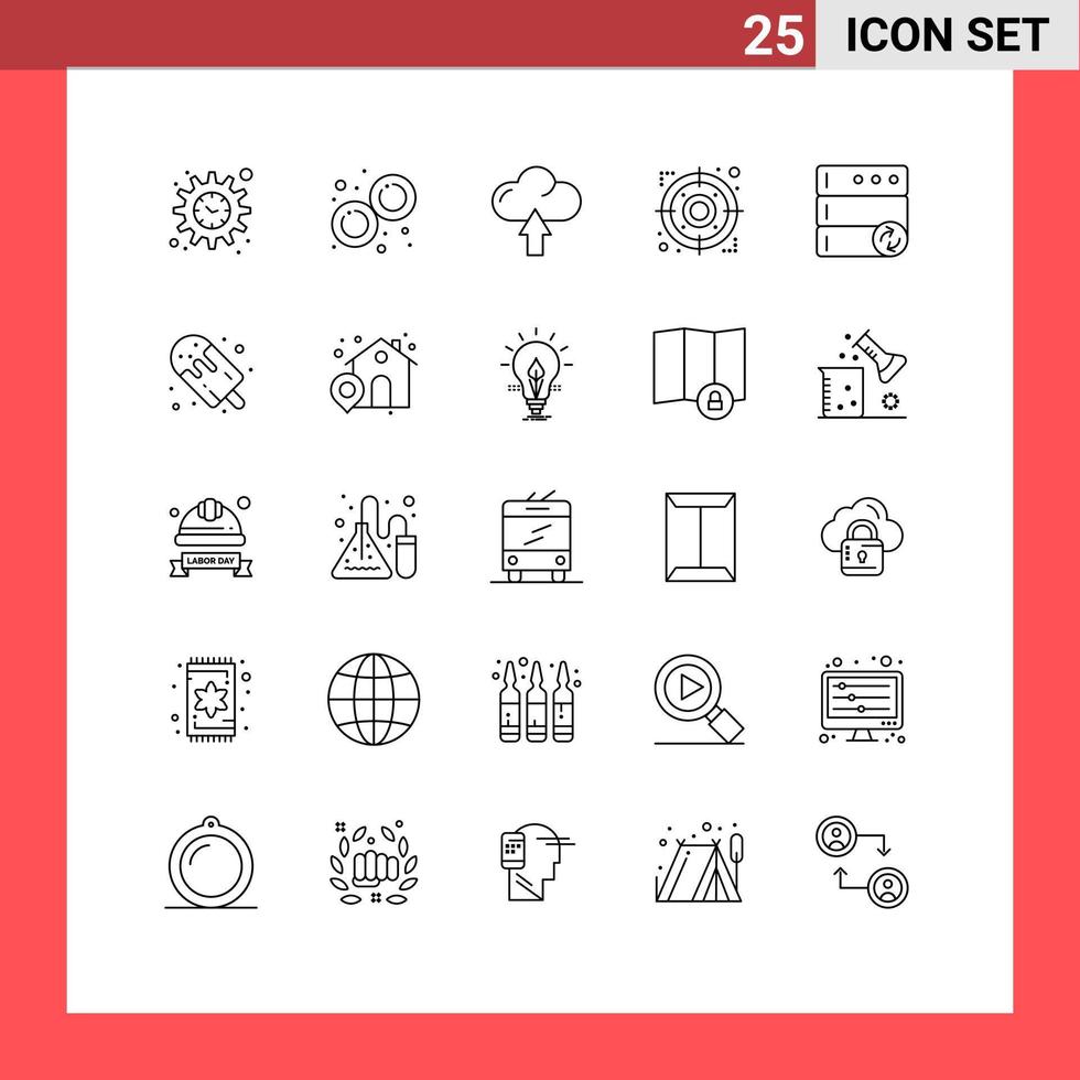 25 iconos creativos signos y símbolos modernos de la base de datos de sincronización estrategia de enfoque de flecha elementos de diseño vectorial editables vector