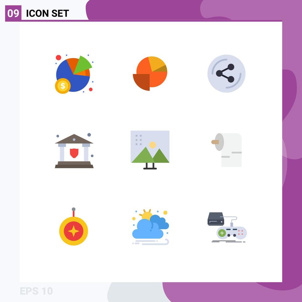 Mobile Interface Flat Color Set of 9 Pictograms of photo editing image editing sharing altering image security Editable Vector Design Elements