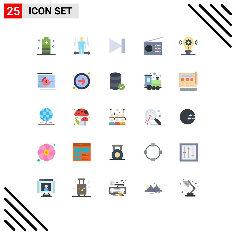 25 Universal Flat Color Signs Symbols of bulb radio left media last Editable Vector Design Elements