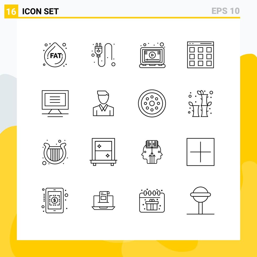 16 Universal Outline Signs Symbols of account computer tutorial monitor isotope Editable Vector Design Elements