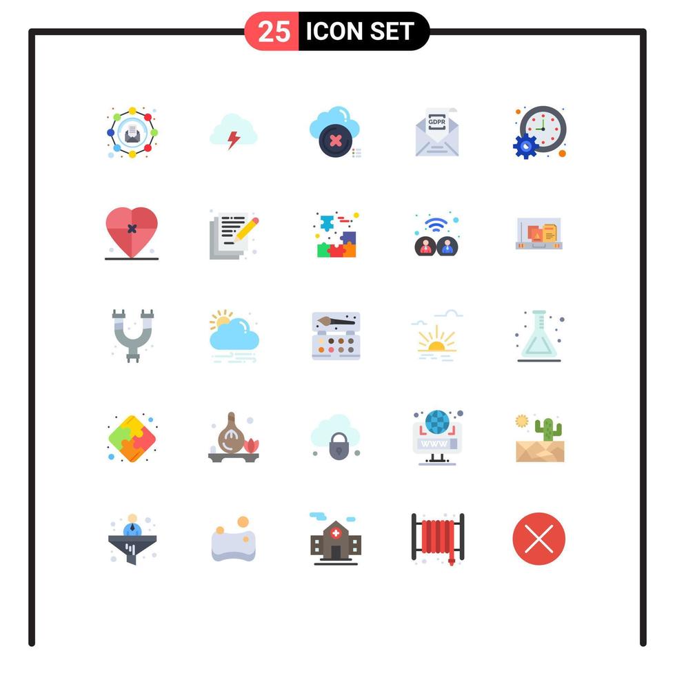 Pack of 25 Modern Flat Colors Signs and Symbols for Web Print Media such as gdpr email sun commission cancel Editable Vector Design Elements