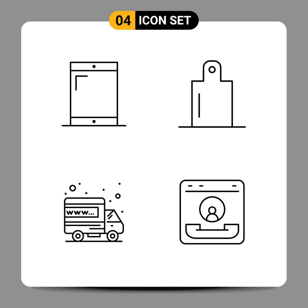 conjunto de 4 paquetes comerciales de colores planos de línea de relleno para llamadas de teléfonos móviles elementos de diseño de vectores editables de comunicación internacional de alimentos