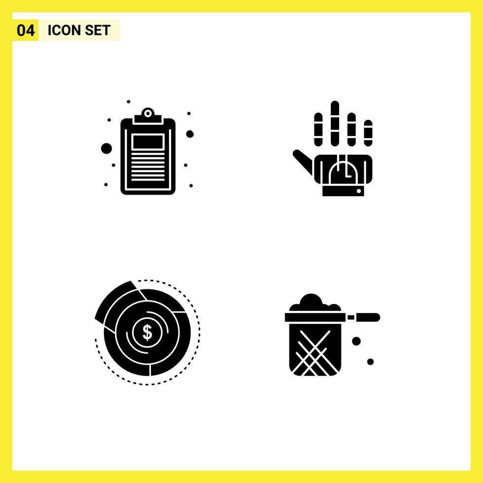 conjunto moderno de 4 pictogramas de glifos sólidos de elementos de diseño vectorial editables del diagrama de golf de la lista de saldo de cheques vector