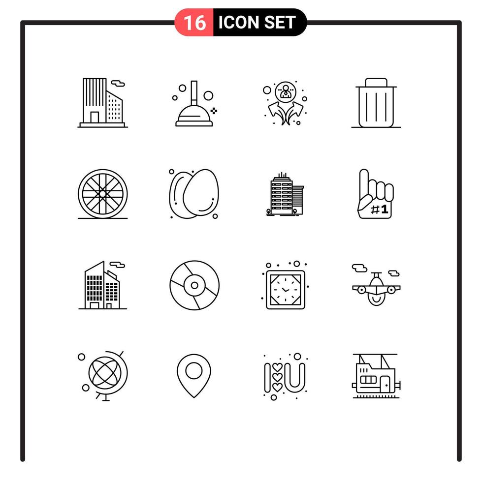 Set of 16 Modern UI Icons Symbols Signs for eggs wheel users sports remove Editable Vector Design Elements