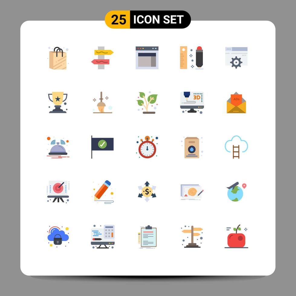 Group of 25 Flat Colors Signs and Symbols for gear web site ruler measuring Editable Vector Design Elements