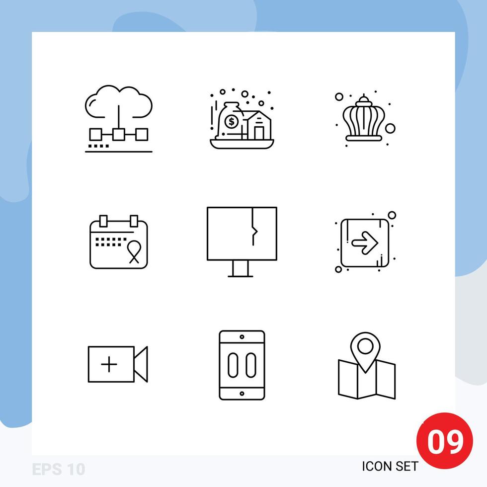 Modern Set of 9 Outlines and symbols such as alert operation care love day Editable Vector Design Elements