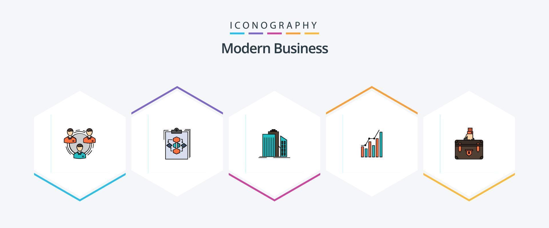 paquete de iconos de 25 líneas completas de negocios modernos que incluye negocios. arquitectura. negocio. rascacielos. trabaja vector