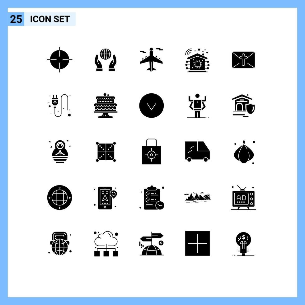25 Thematic Vector Solid Glyphs and Editable Symbols of holiday massege airplane technology intelligent Editable Vector Design Elements