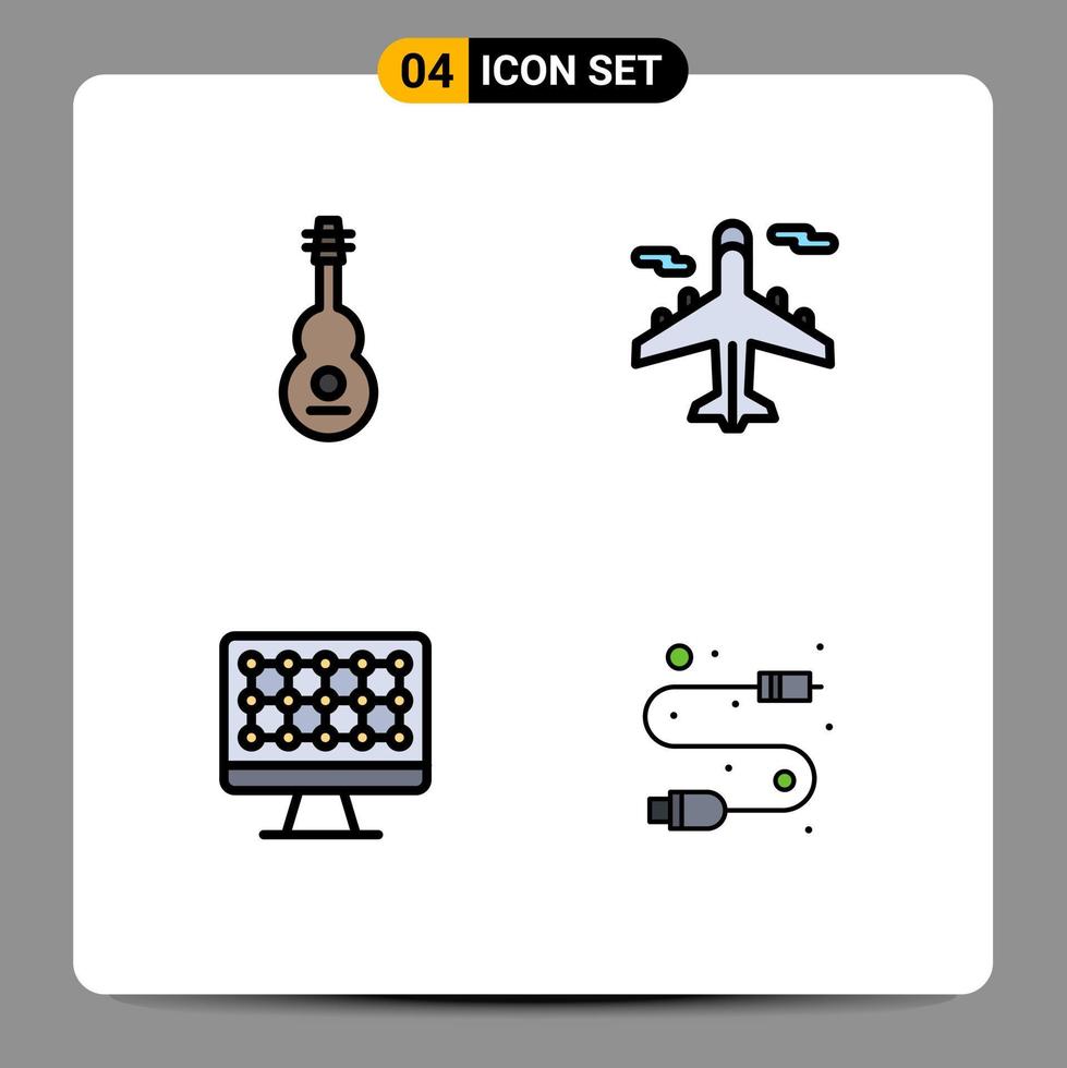 Editable Vector Line Pack of 4 Simple Filledline Flat Colors of audio computer sound plane hardware Editable Vector Design Elements
