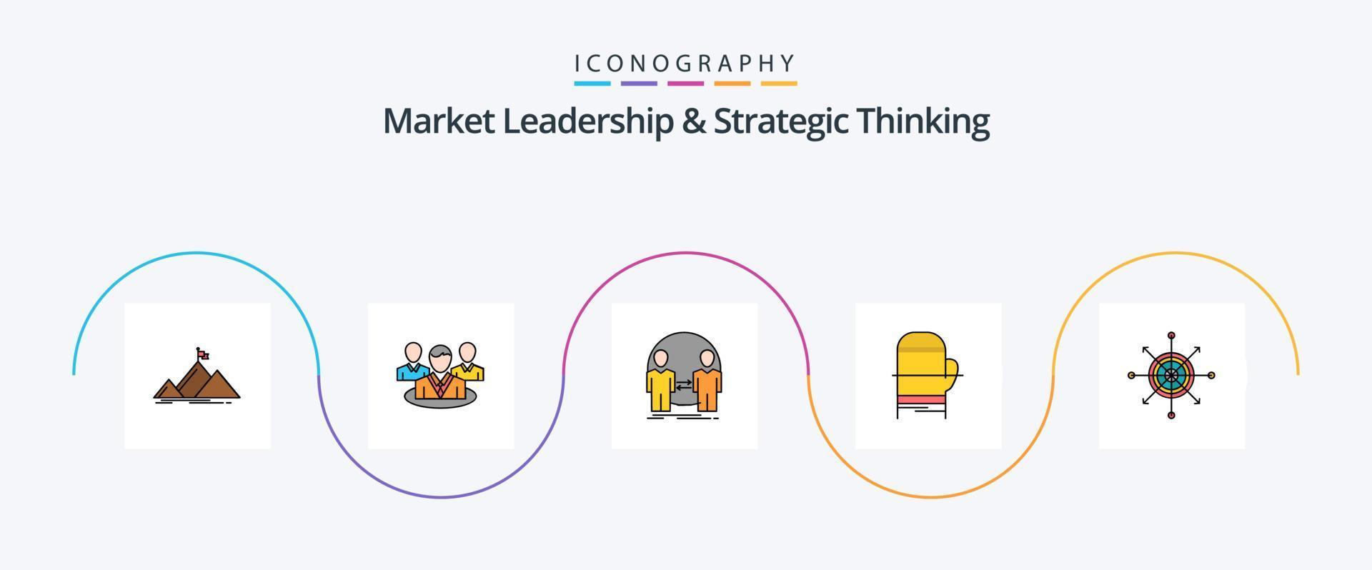 Market Leadership And Strategic Thinking Line Filled Flat 5 Icon Pack Including warm. glove. gossip. duplicate. user vector