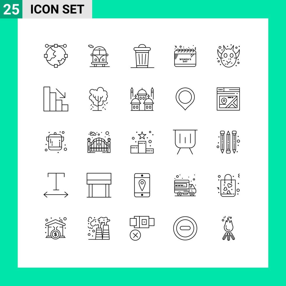 Pictogram Set of 25 Simple Lines of face celebrate environment time calendar Editable Vector Design Elements