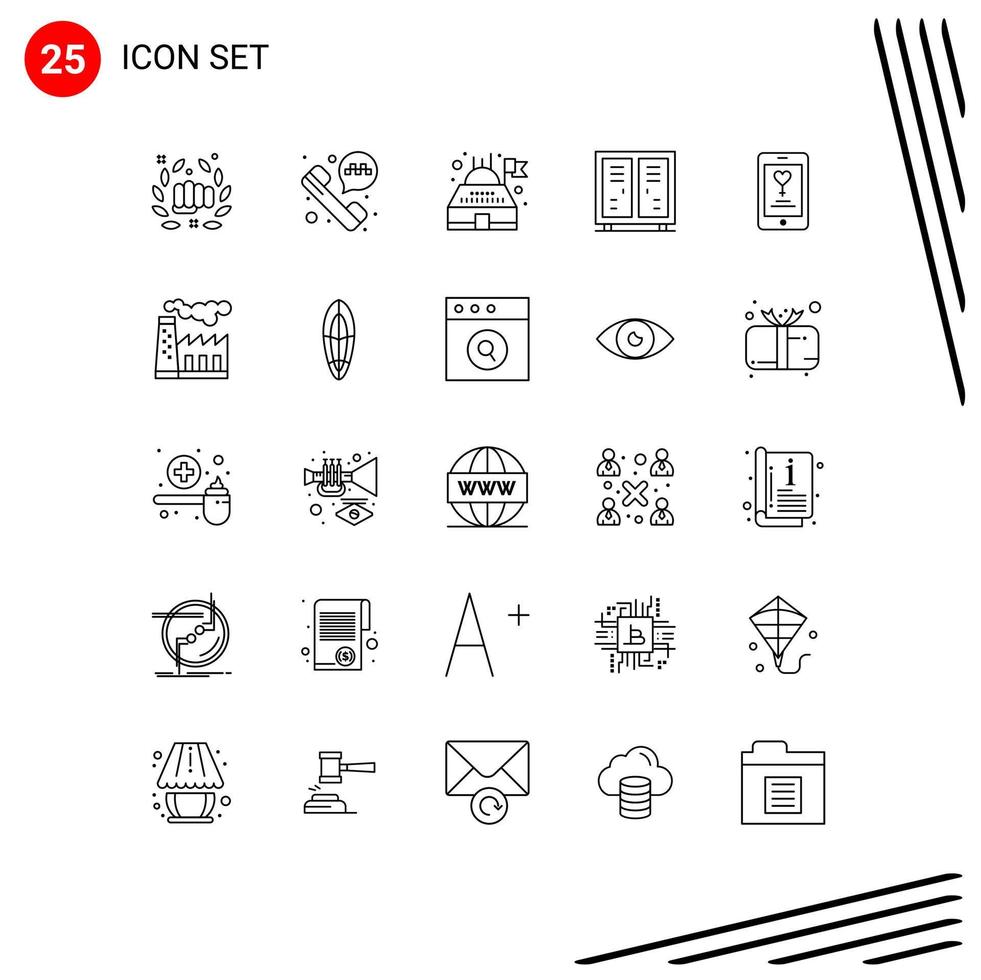 25 Thematic Vector Lines and Editable Symbols of mobile game building closet athlete Editable Vector Design Elements