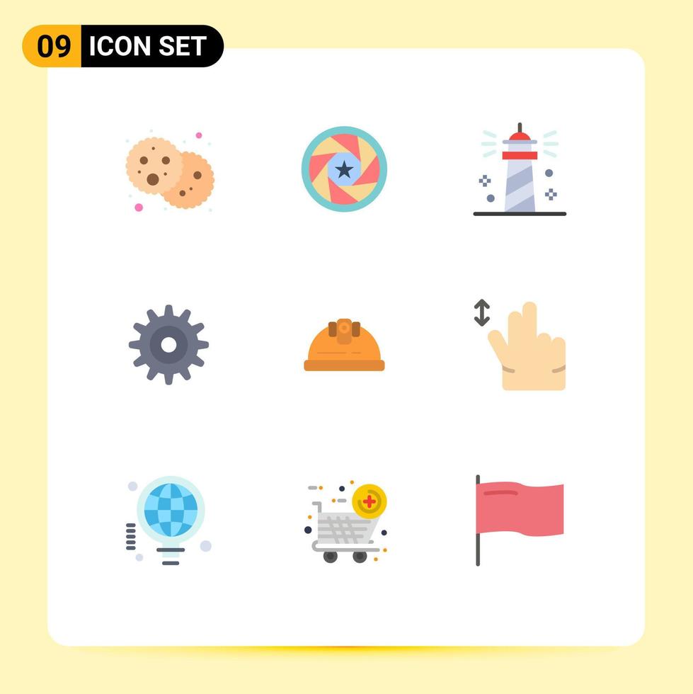 9 Flat Color concept for Websites Mobile and Apps helmet setting photo gear sea Editable Vector Design Elements