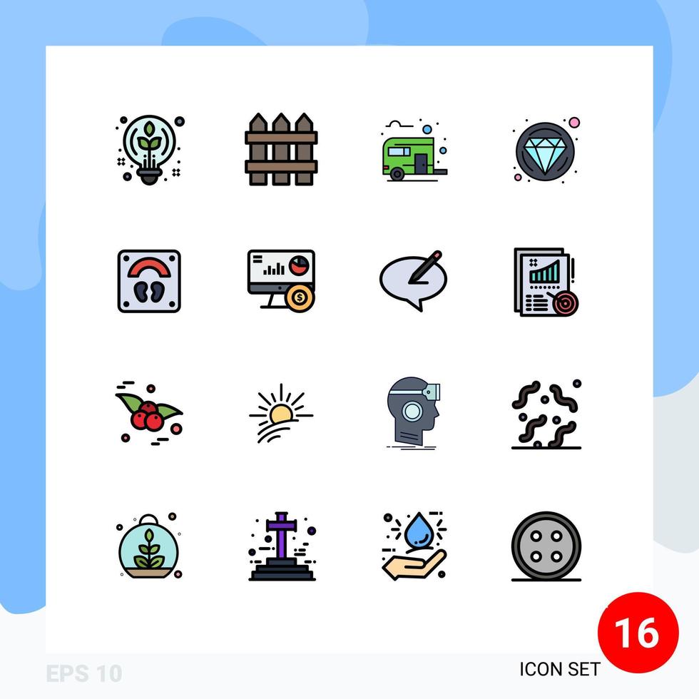 Universal Icon Symbols Group of 16 Modern Flat Color Filled Lines of scale jewelry bus diamond summer Editable Creative Vector Design Elements