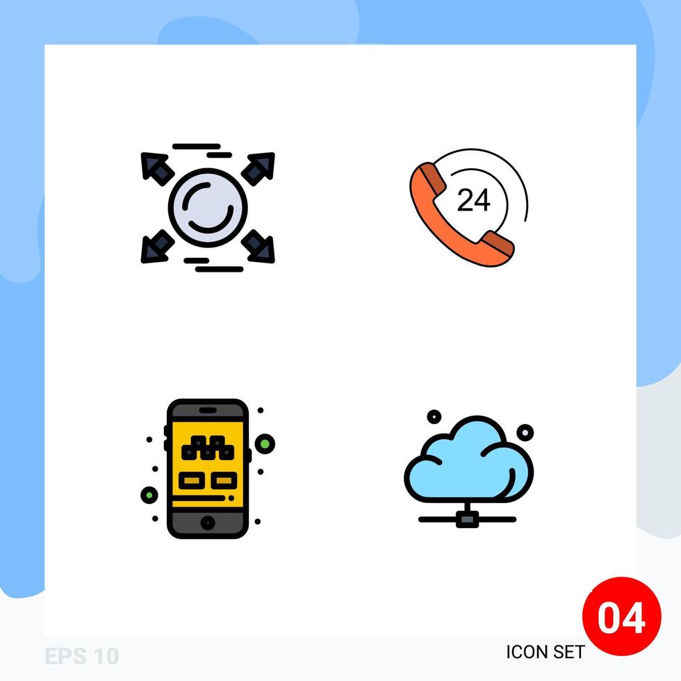 Set of 4 Modern UI Icons Symbols Signs for circle mobile all phone transport Editable Vector Design Elements