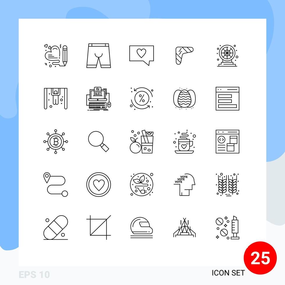 Pack of 25 Modern Lines Signs and Symbols for Web Print Media such as weapon indigenous underwear boomerang australia Editable Vector Design Elements