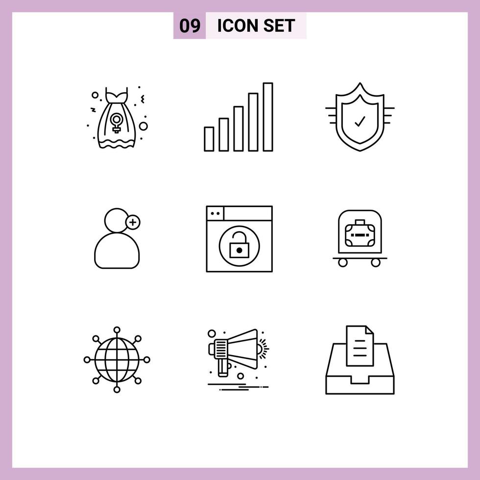 9 Creative Icons Modern Signs and Symbols of lock web protection medical work Editable Vector Design Elements