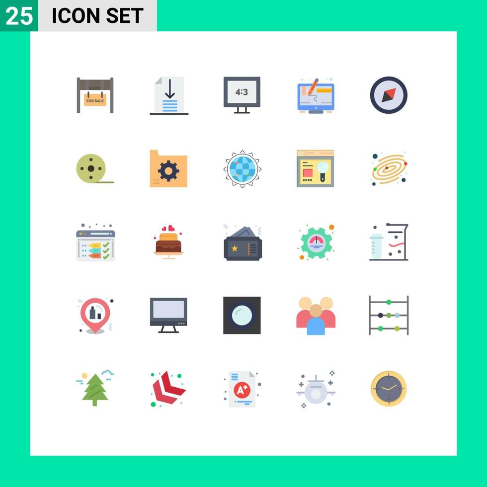 paquete de iconos vectoriales de stock de 25 signos y símbolos de línea para elementos de diseño vectorial editables gráficos de brújula de visualización de álbumes de películas vector