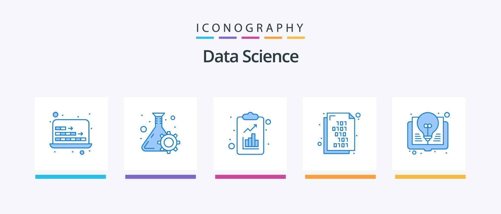 Data Science Blue 5 Icon Pack Including idea. document. system. binary code. science. Creative Icons Design vector