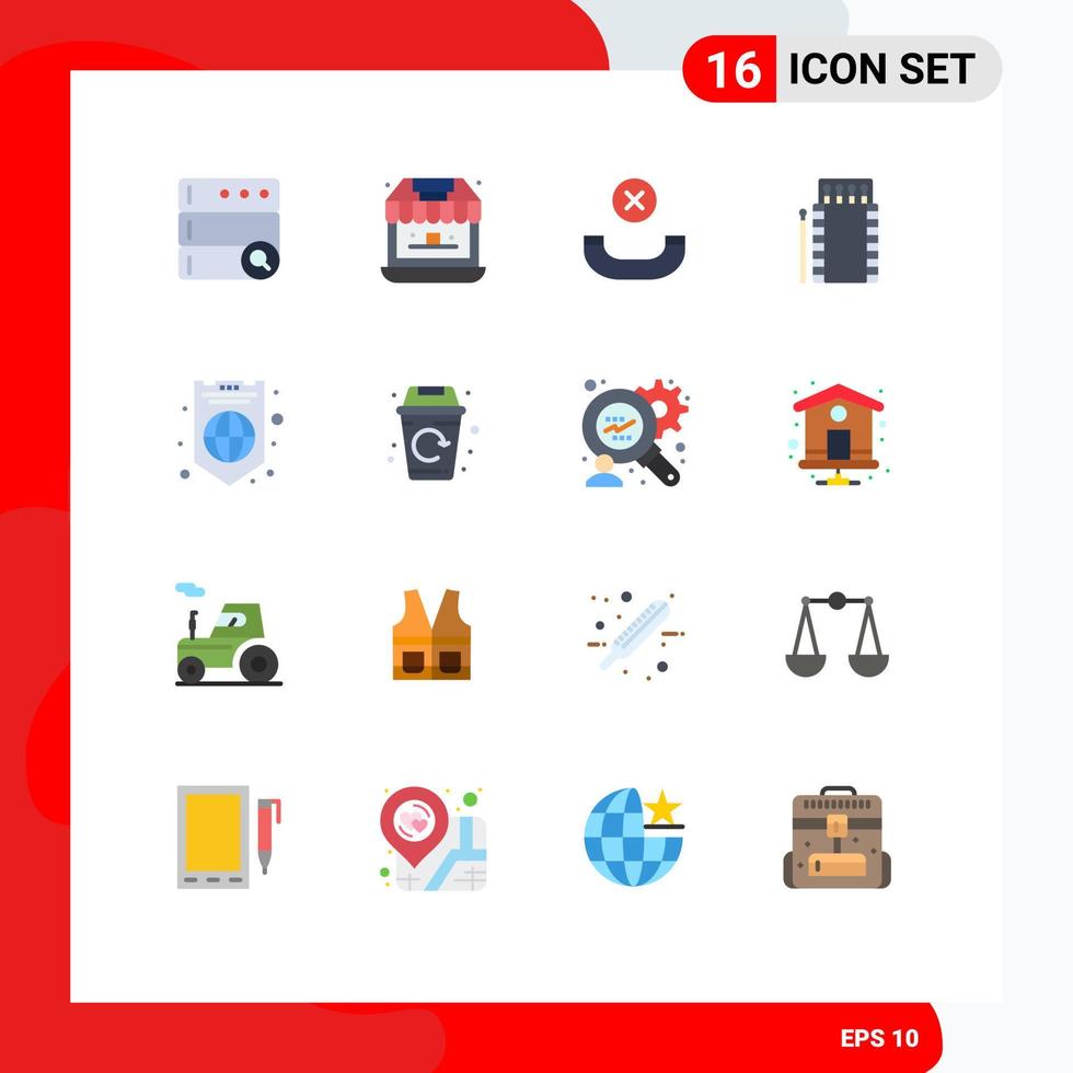 Mobile Interface Flat Color Set of 16 Pictograms of protection global handset box fire Editable Pack of Creative Vector Design Elements