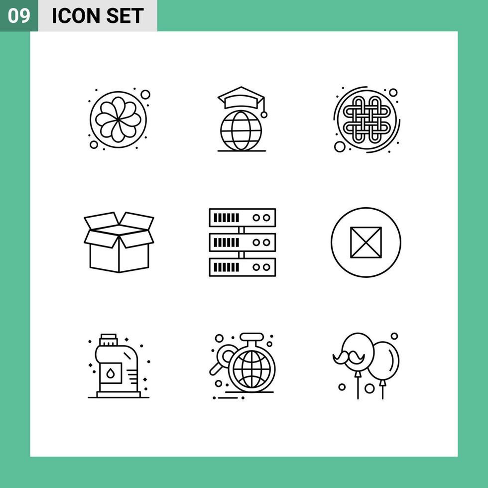 Stock Vector Icon Pack of 9 Line Signs and Symbols for server backup celtic knot product box Editable Vector Design Elements